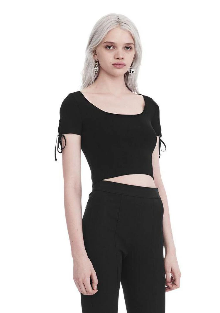 商品Alexander Wang|RIBBED SHORT SLEEVE CROPPED SWEATER WITH TIE DETAIL,价格¥1091,第5张图片详细描述