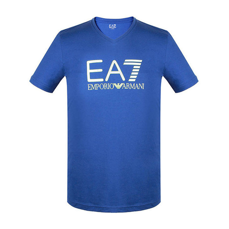 Emporio Armani 安普里奥 阿玛尼 EA7系列 男士V领蓝色棉质logo印花短袖T恤 277003-6P228-6735商品第1张图片规格展示