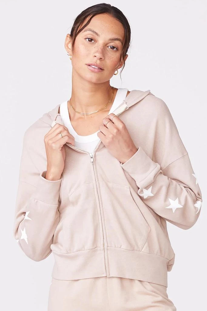 商品Monrow|Granite Thermal Boxy Zip Up Hoody With Printed Stars - Taupe,价格¥496,第1张图片