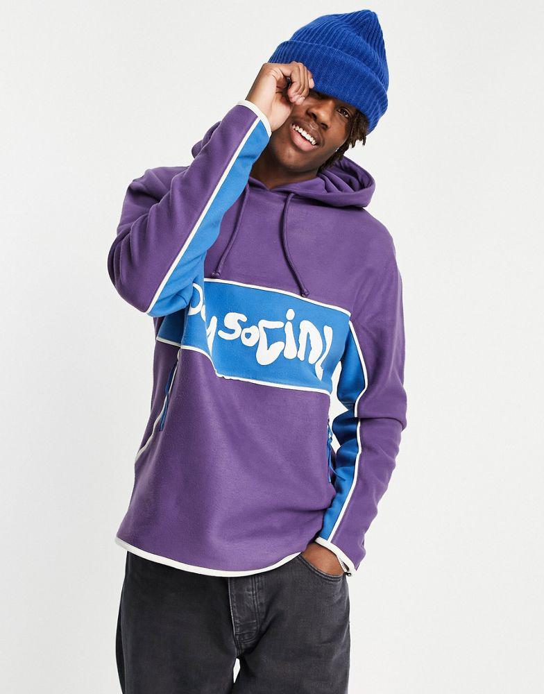 ASOS Daysocial relaxed hoodie in polar fleece colour block with logo print in purple商品第3张图片规格展示