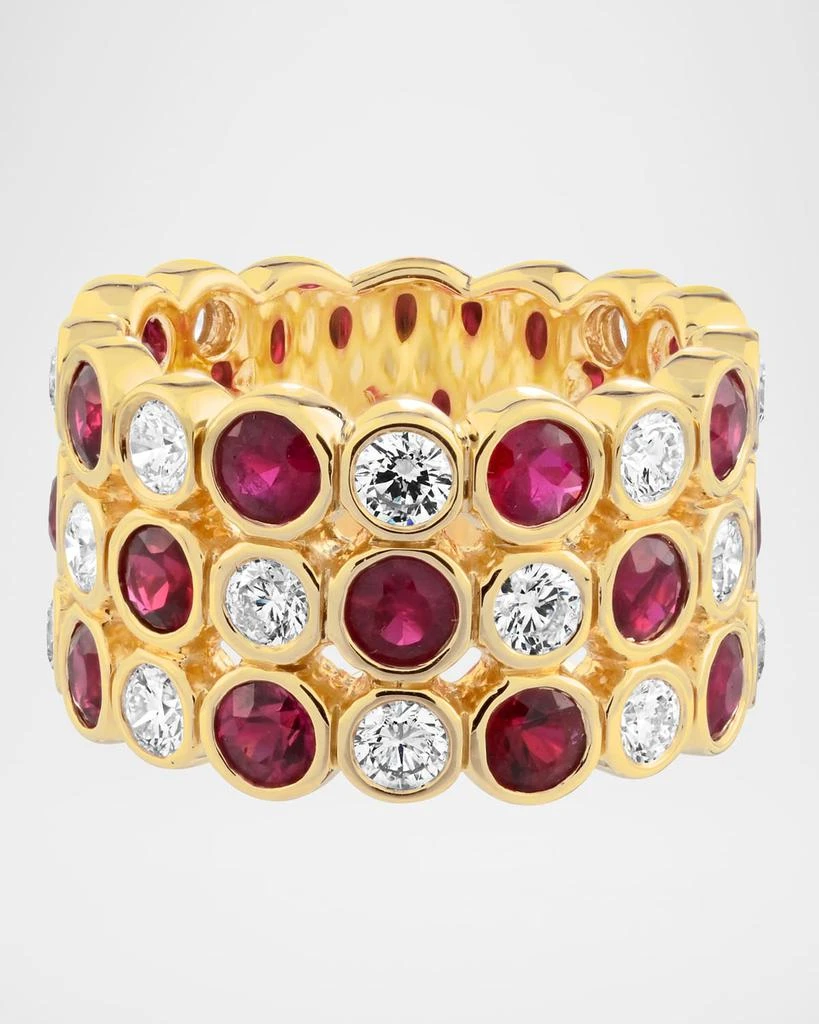 商品Cassidy Diamonds|18K Yellow Gold Diamond and Ruby Three-Row Ring, Size 7,价格¥73675,第1张图片