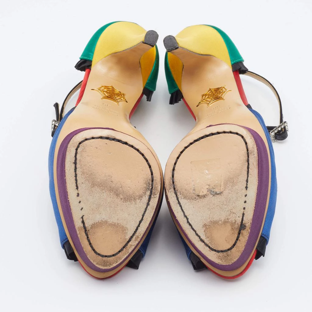 Charlotte Olympia Multicolor Satin Embellished Platform Ankle Strap Sandals Size 39 商品
