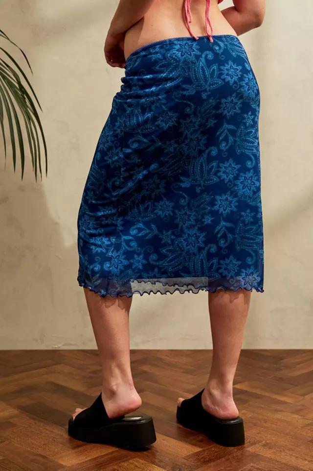 商品Urban Outfitters|UO Blue Floral Mesh Midi Skirt,价格¥390,第6张图片详细描述