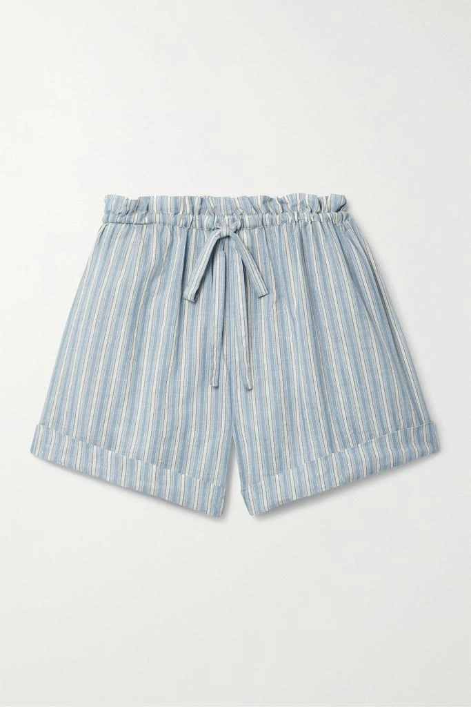 商品DÔEN|【net Sustain】blaze 褶饰条纹有机纯棉短裤,价格¥578,第1张图片
