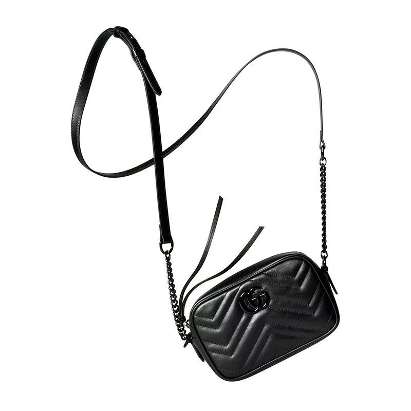 商品Gucci|【包税】GUCCI/古驰 2022年新款GG Marmont系列 女士黑色绗缝皮革饰同色调饰面双G斜挎单肩包634936DTDHV1000,价格¥12423,第4张图片详细描述
