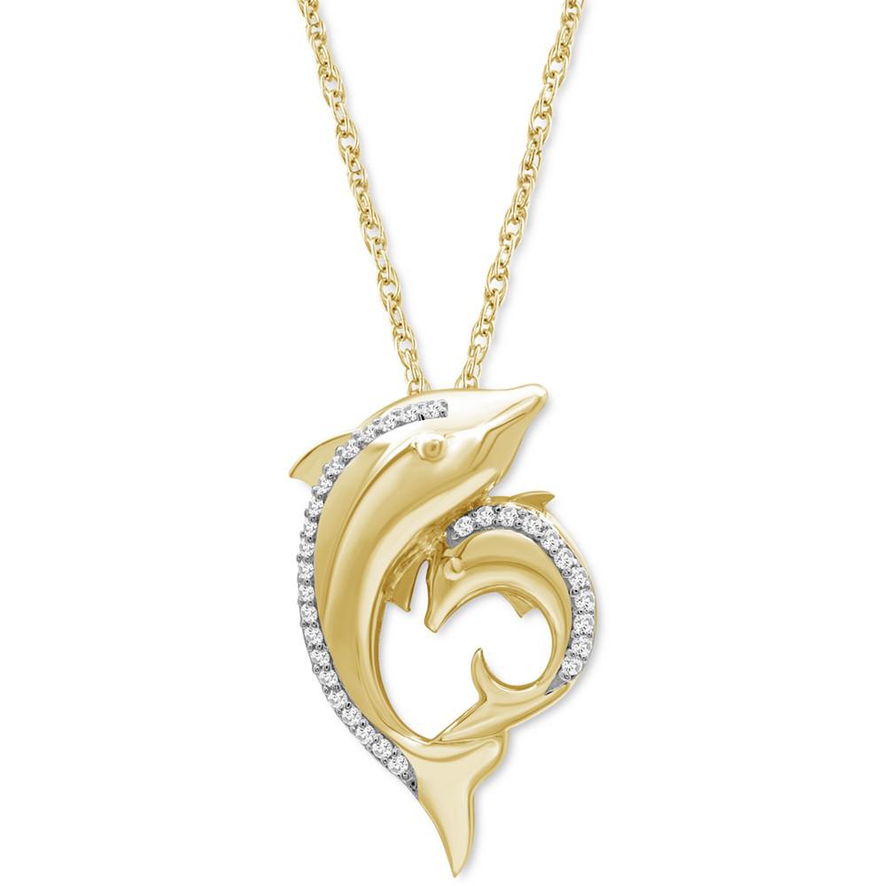 Diamond Dolphin 18" Pendant Necklace (1/4 ct. t.w.) in 14k Gold-Plated Sterling Silver商品第1张图片规格展示