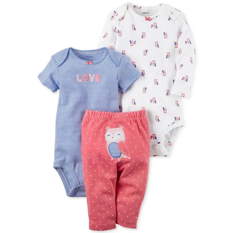 商品Carter's|3-Pc. Cotton Bodysuits & Owl Pants Set, Baby Girls,价格¥75,第1张图片