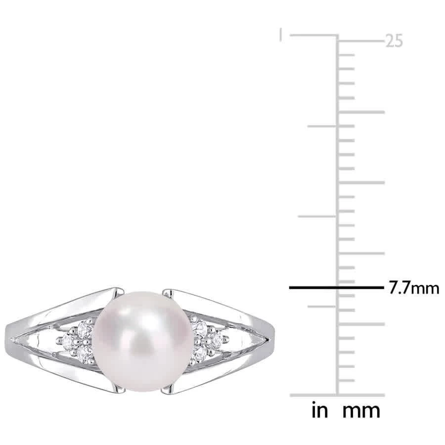 商品Amour|7-7.5mm Freshwater Cultured Pearl and Diamond Accent Split-Shank Ring in Sterling Silver,价格¥476,第3张图片详细描述