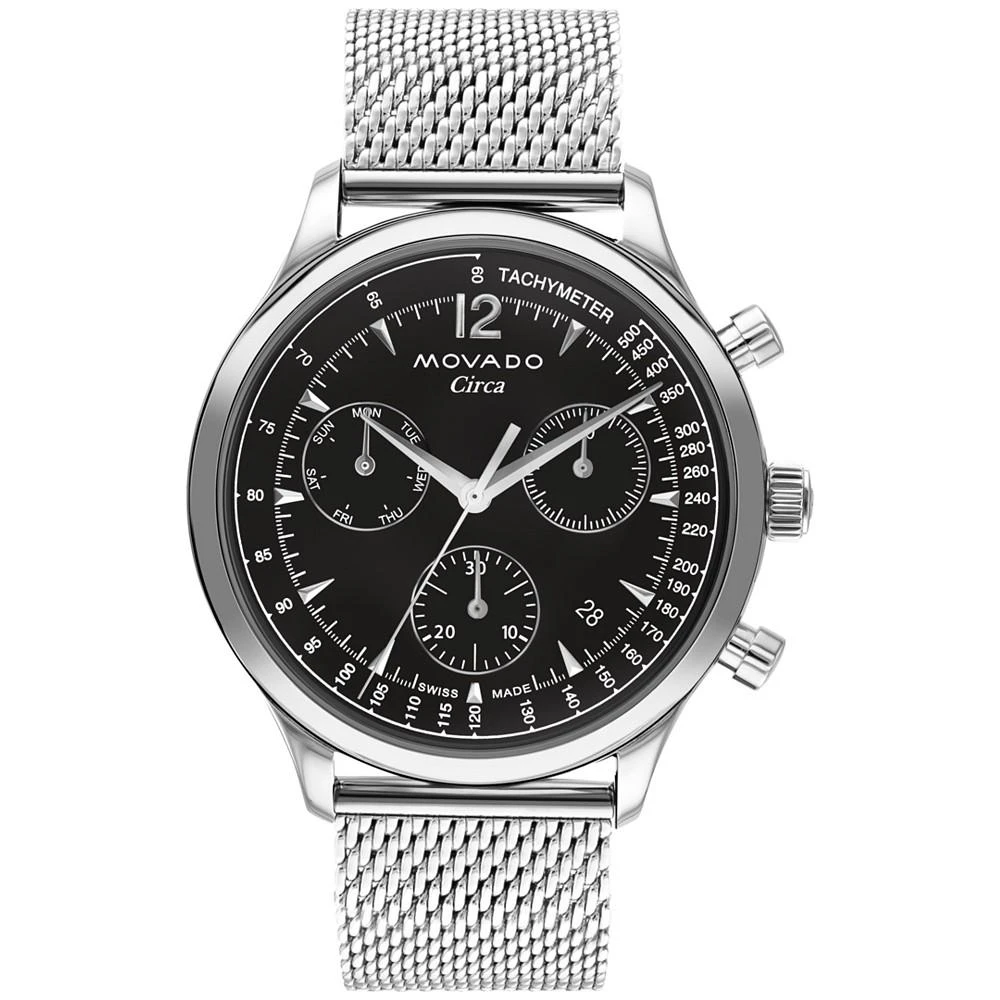 商品Movado|Men's Swiss Chronograph Heritage Series Circa Stainless Steel Mesh Bracelet Watch 43mm,价格¥5185,第1张图片