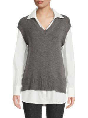 商品Tahari|​Wool Cashmere Sweater Vest Shirt,价格¥1077,第5张图片详细描述