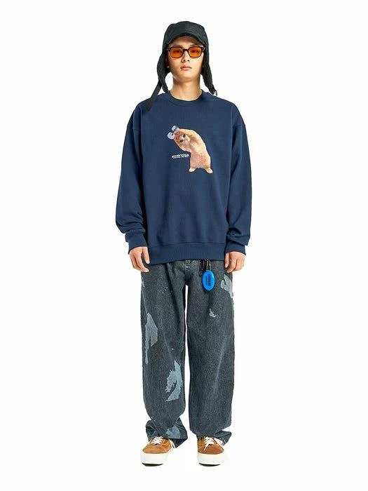 商品Exercise|Dumbbell Cat Sweatshirt (Navy),价格¥642,第3张图片详细描述