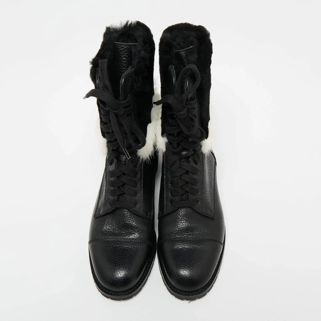 商品Manolo Blahnik|Manolo Blahnik Black/White Leather and Fur Ankle Boots Size 36.5,价格¥3647,第3张图片详细描述