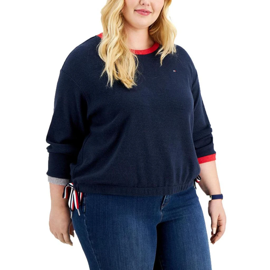 商品Tommy Hilfiger|Tommy Hilfiger Womens Plus Cozy Ribbed Trim Sweatshirt,价格¥90,第1张图片