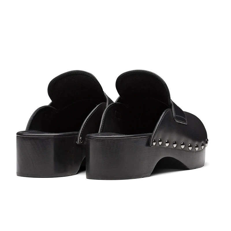 商品Prada|【预售3-7天】PRADA/普拉达 女士黑色铆钉装饰皮革木底鞋1Z794M_248_F0002_F_045,价格¥7706,第5张图片详细描述