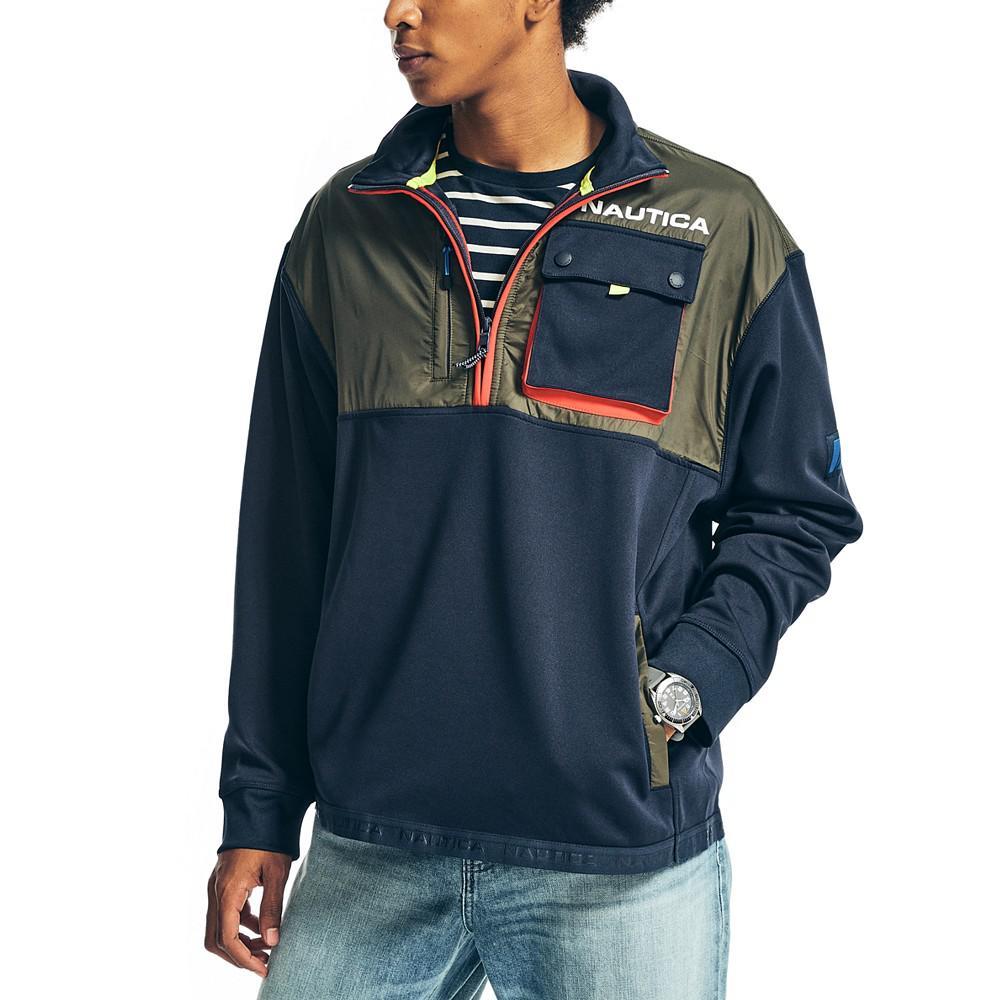 商品Nautica|Men's Sustainably Crafted Mixed Media Quarter-Zip Pullover,价格¥659,第1张图片