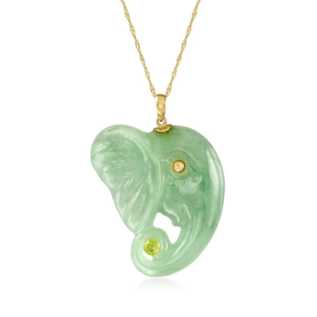 商品Ross-Simons|Jade Elephant Pendant Necklace With . Peridot in 14kt Yellow Gold,价格¥2693,第1张图片