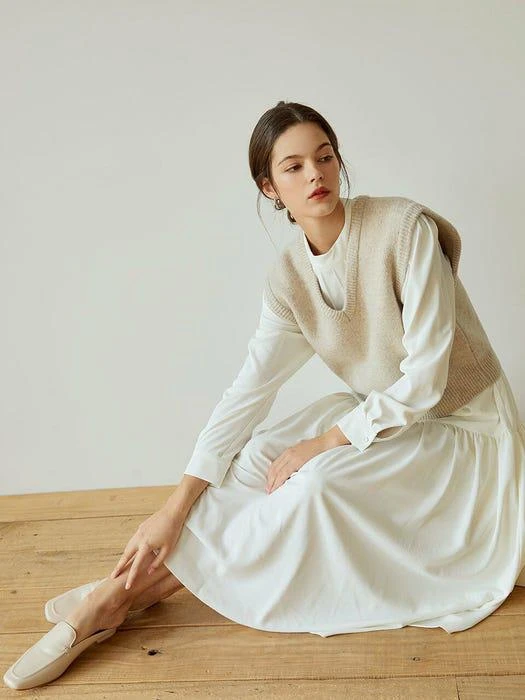 Simple Wool Knit Vest_BEIGE 商品
