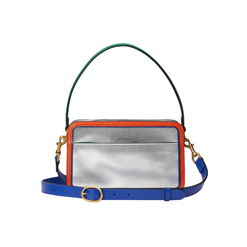 商品Gucci|【预售3-7天】古驰23春夏新款GoodGame系列男士银色�金属丝皮革配彩色皮革饰边双G拆卸调节肩带拉链开合单肩手提包720535AAA6I8143,价格¥12445,第6张图片详细描述