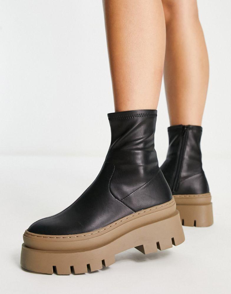 ASOS DESIGN Atlas chunky sock boots in black with tan sole商品第3张图片规格展示
