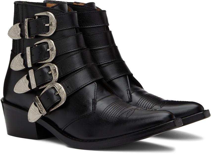黑色 Four Buckle Western 踝靴商品第4张图片规格展示
