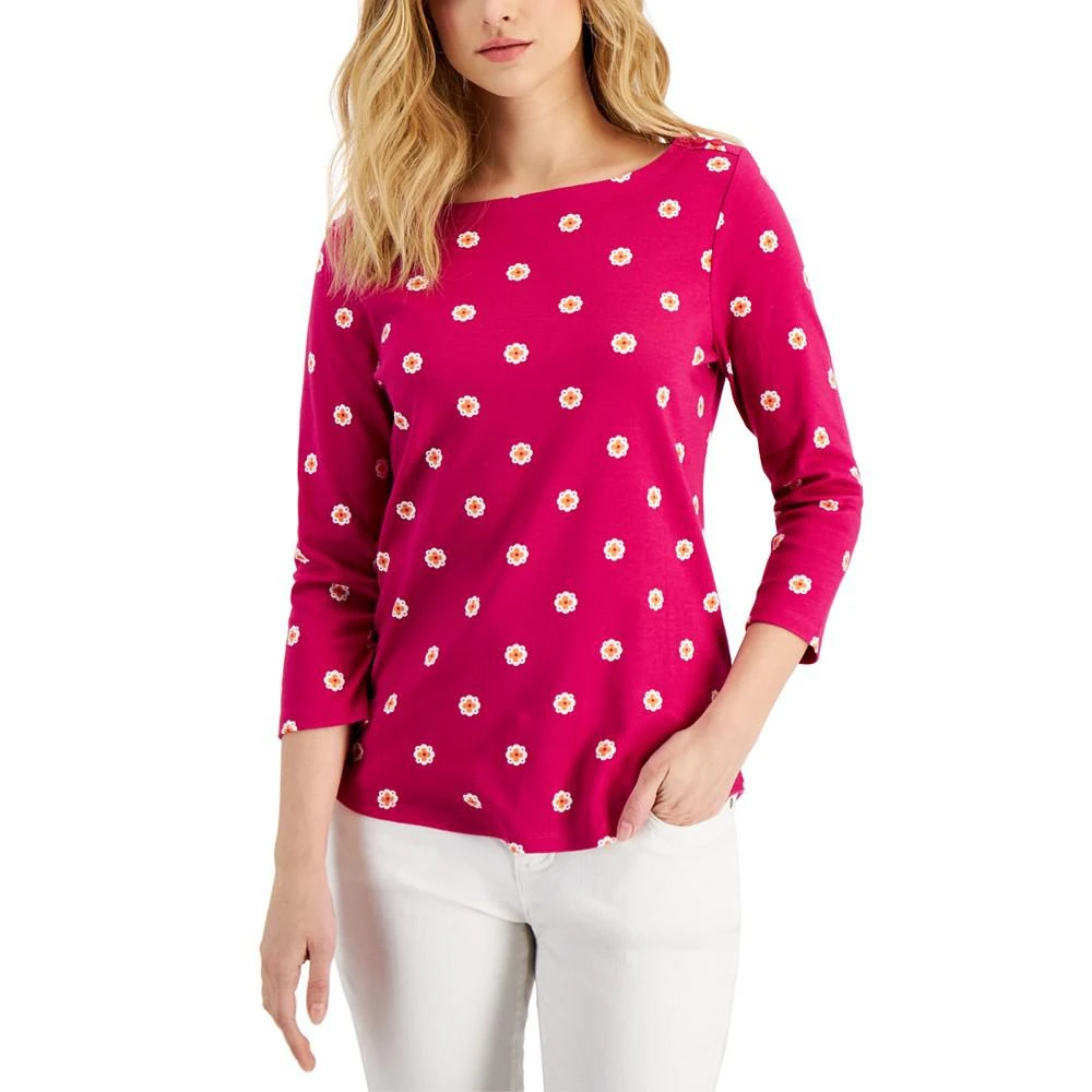 商品Charter Club|Petite 3/4-Sleeve Iconic Dot Print Top, Created for Macy's,价格¥75,第1张图片