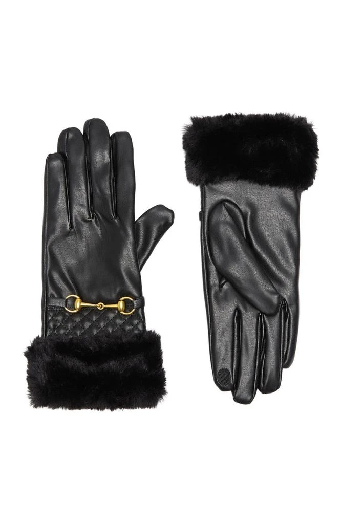 商品Vince Camuto|Quilted Faux Fur Trim Faux Leather Gloves,价格¥91,第1张图片