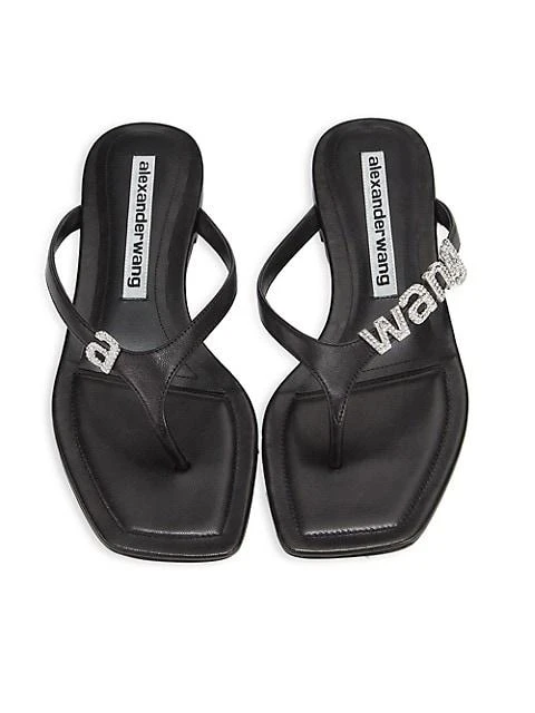商品Alexander Wang|Ivy Rhinestone Logo Leather Thong Sandals,价格¥1029,第5张图片详细描述
