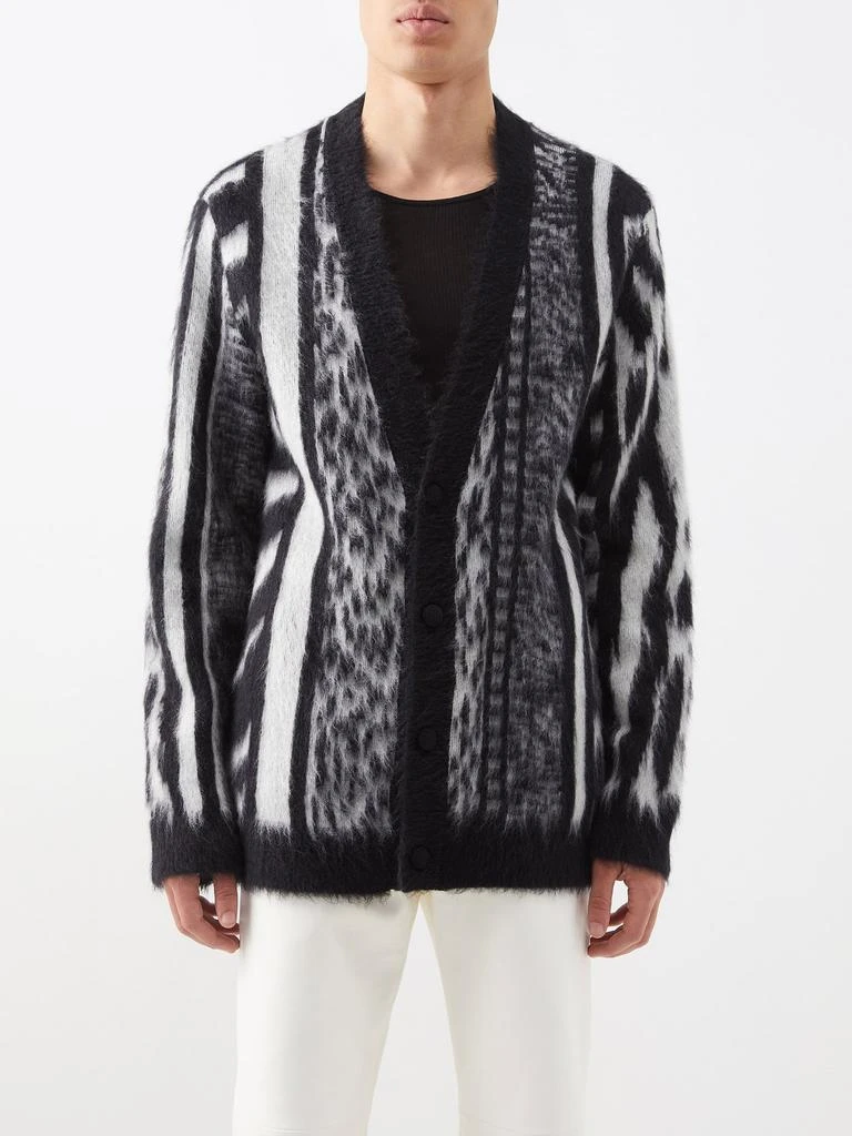 商品Yves Saint Laurent|Striped animal-jacquard mohair-blend cardigan,价格¥11671,第1张图片