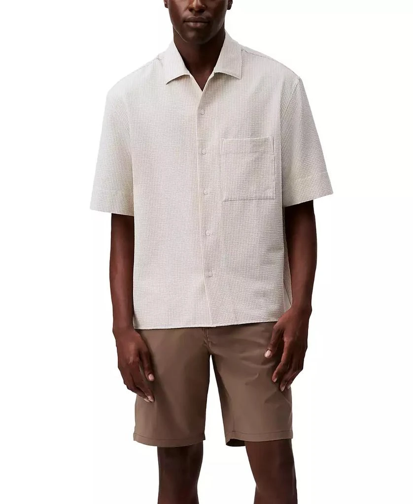 商品Calvin Klein|Men's Relaxed Fit Short Sleeve Seersucker Striped Button-Front Shirt,价格¥397,第2张图片详细描述