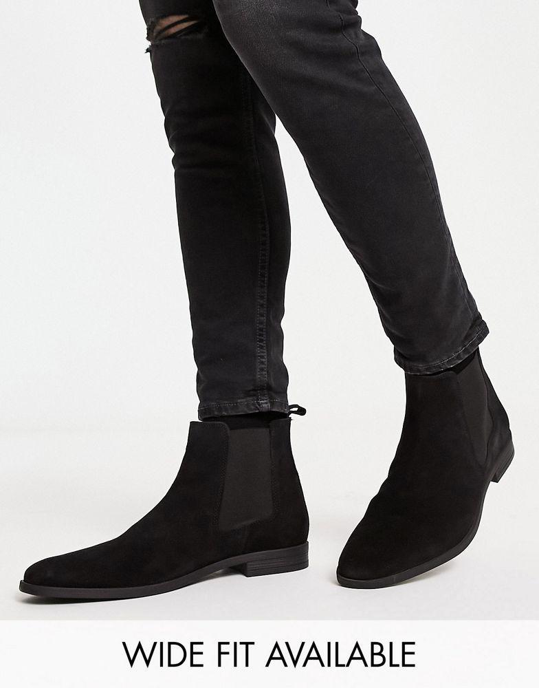商品ASOS|ASOS DESIGN chelsea boots in black suede with black sole,价格¥356,第1张图片