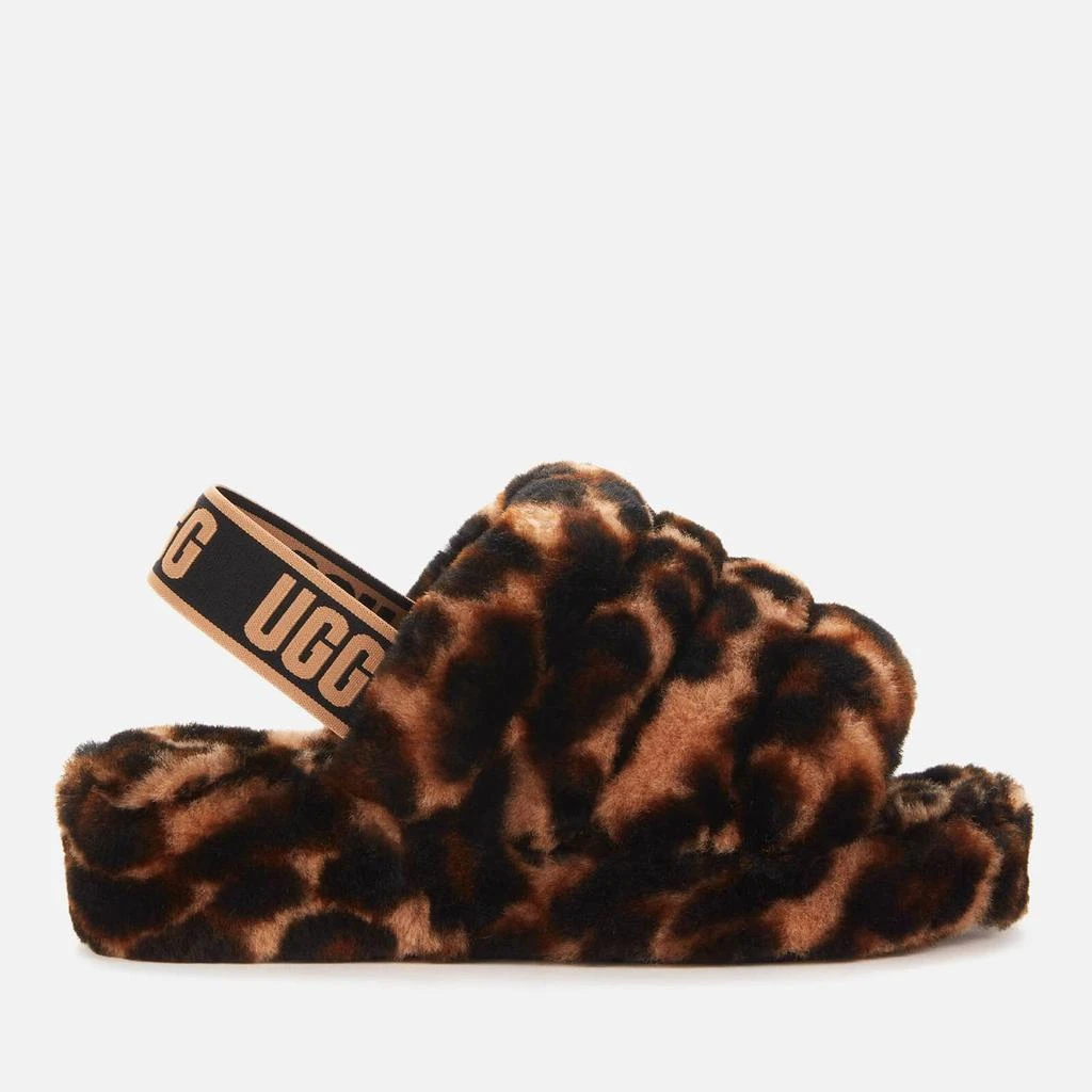 商品UGG|UGG Women's Fluff Yeah Slide Leopard Print Sheepskin Slippers - Butterscotch,价格¥523,第1张图片