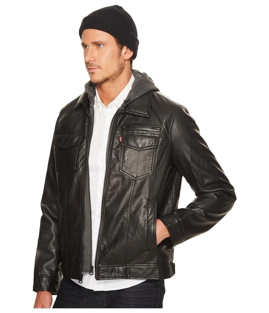 商品Levi's|Faux Leather Trucker with Jersey Hood and Fleece Lining,价格¥1313,第2张图片详细描述