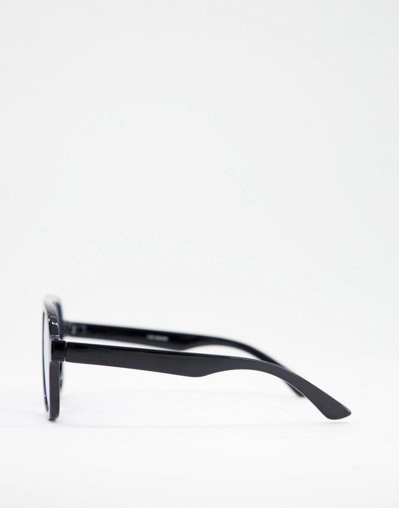 ASOS DESIGN frame aviator sunglasses with blue lens in black   - BLACK商品第3张图片规格展示