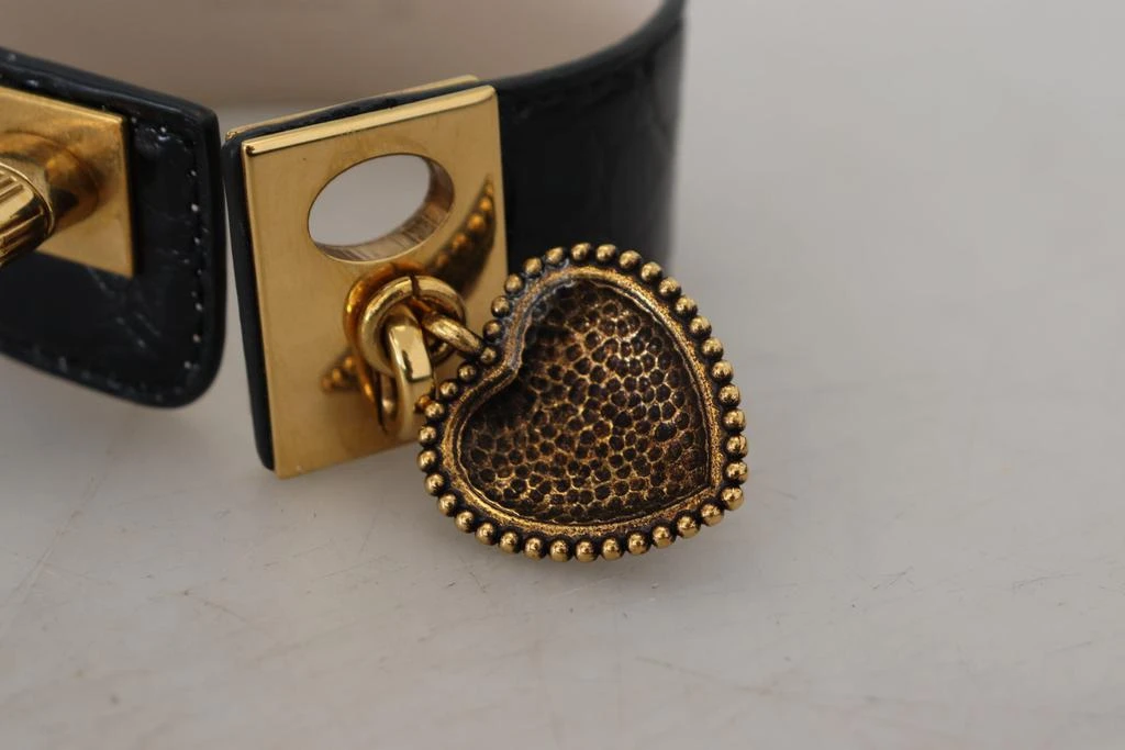 商品Dolce & Gabbana|Dolce & Gabbana Black Dauphine Leather DG Heart Key Ring Bracelet,价格¥3746,第4张图片详细描述