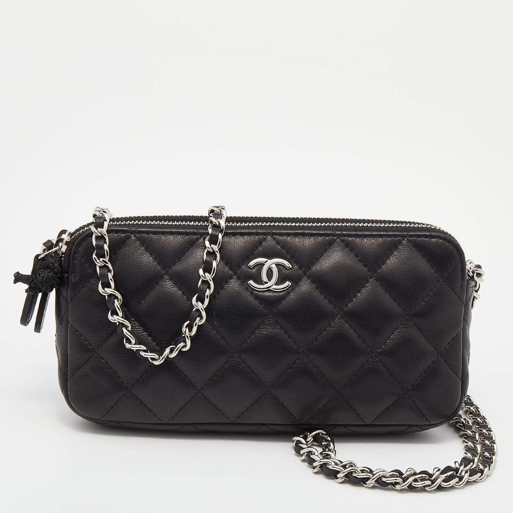 Chanel Black Quilted Leather CC Double Zip Clutch Chain Bag商品第1张图片规格展示