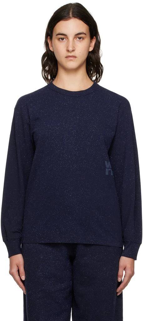 商品Alexander Wang|Navy Glittered Long Sleeve T-Shirt,价格¥906,第1张图片