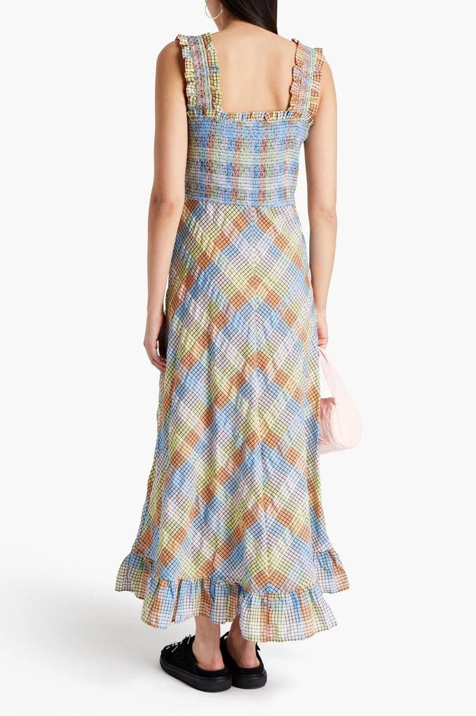 商品Ganni|Shirred checked cotton-blend seersucker maxi dress,价格¥953,第3张图片详细描述