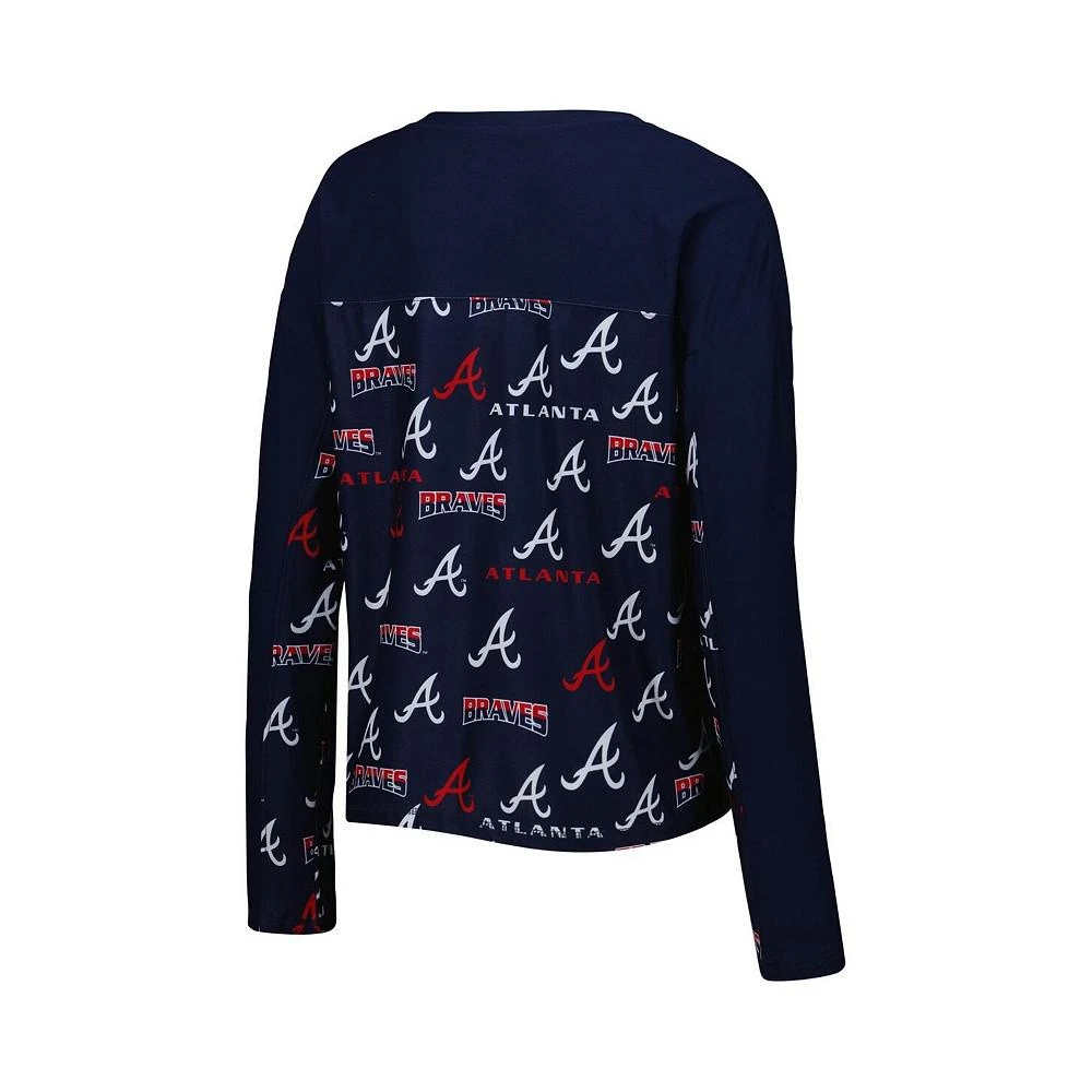 商品Concepts Sport|Women's Navy Atlanta Braves Breakthrough Allover Print Long Sleeve V-Neck T-shirt and Shorts Sleep Set,价格¥247,第3张图片详细描述