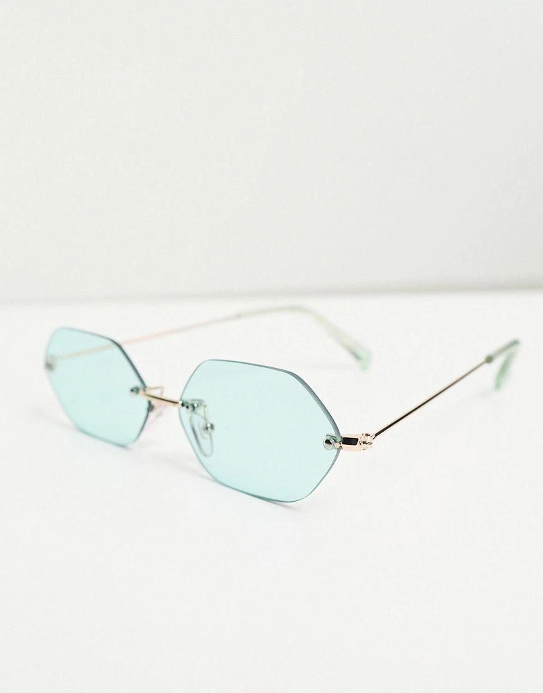 商品ASOS|ASOS DESIGN 90s rimless angled sunglasses in silver with light blue lens,价格¥60,第4张图片详细描述