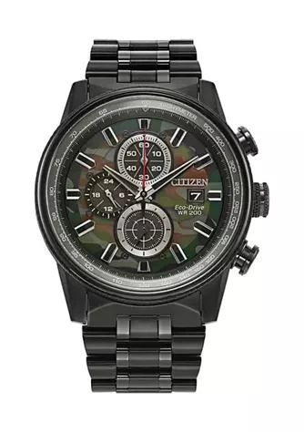 商品Citizen|Eco Drive Mens Nighthawk Chronograph Black Ion Plated Stainless Steel Bracelet Watch,价格¥2566,第1张图片