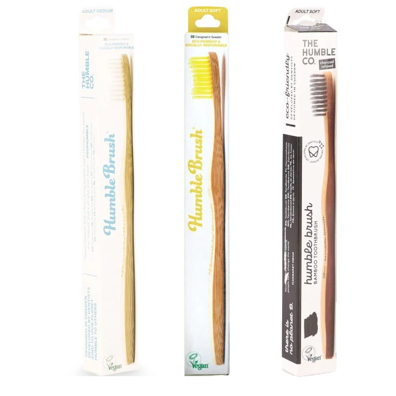 商品The Humble Co|Pack of 3 soft bamboo toothbrush in white yellow and grey,价格¥185,第1张图片