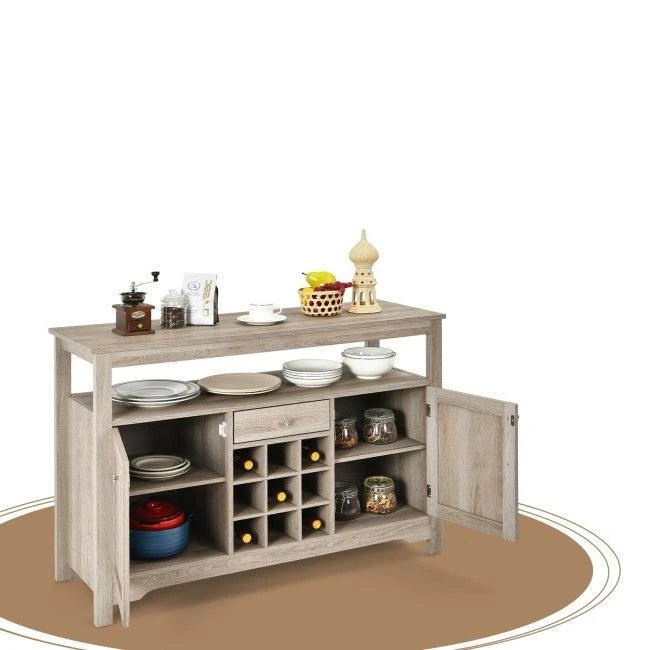 商品Hivvago|Gray Oak Buffet Server 9 Bottle Wine Cabinet Console,价格¥2677,第3张图片详细描述