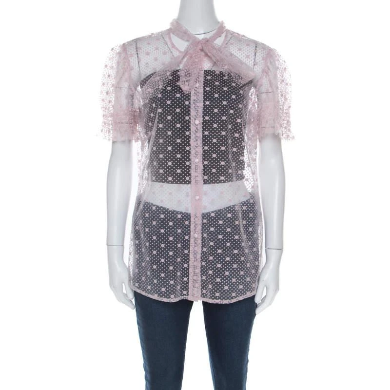 商品[二手商品] RED Valentino|Red Valentino Pale Pink Tulle Bow Tie Detail Sheer Blouse L,价格¥2002,第1张图片