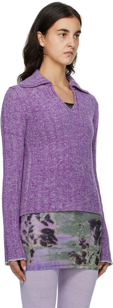 Purple & Gray V-Neck Polo Sweater商品第2张图片规格展示