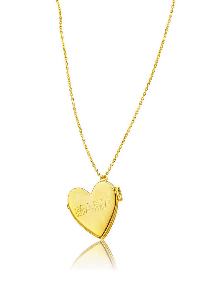 14K Gold Plated Mama Engraved Heart Locket Pendant Necklace商品第4张图片规格展示
