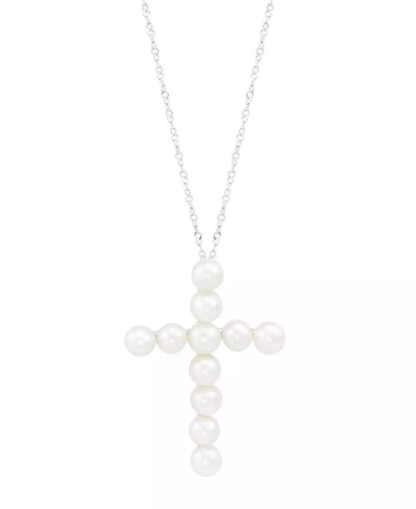 商品Macy's|Cultured Freshwater Pearl (4mm) Cross 18" Pendant Necklace in Sterling Silver,价格¥1543,第1张图片