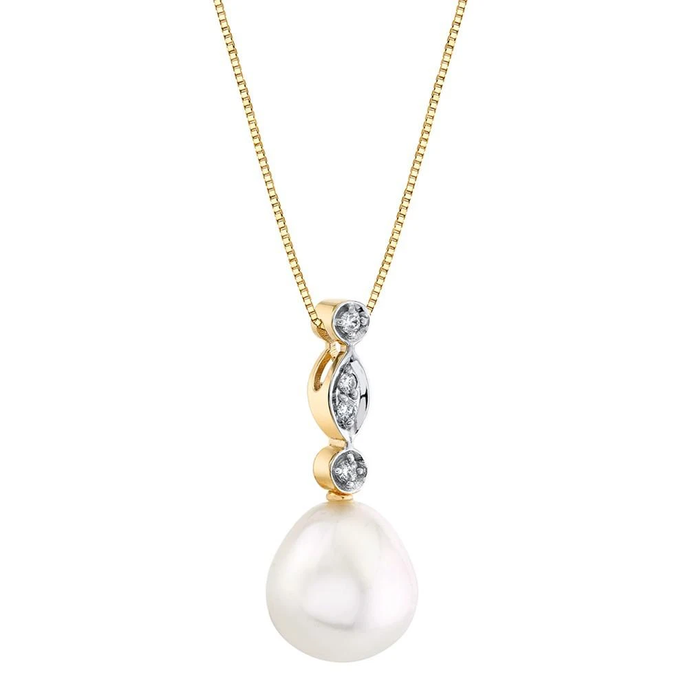 商品Macy's|Cultured Tahitian Pearl (10mm) & Diamond Accent 18" Pendant Necklace in 14k White Gold (Also in Cultured Freshwater Pearl & Cultured Golden South Sea Pearl),价格¥1706,第2张图片详细描述