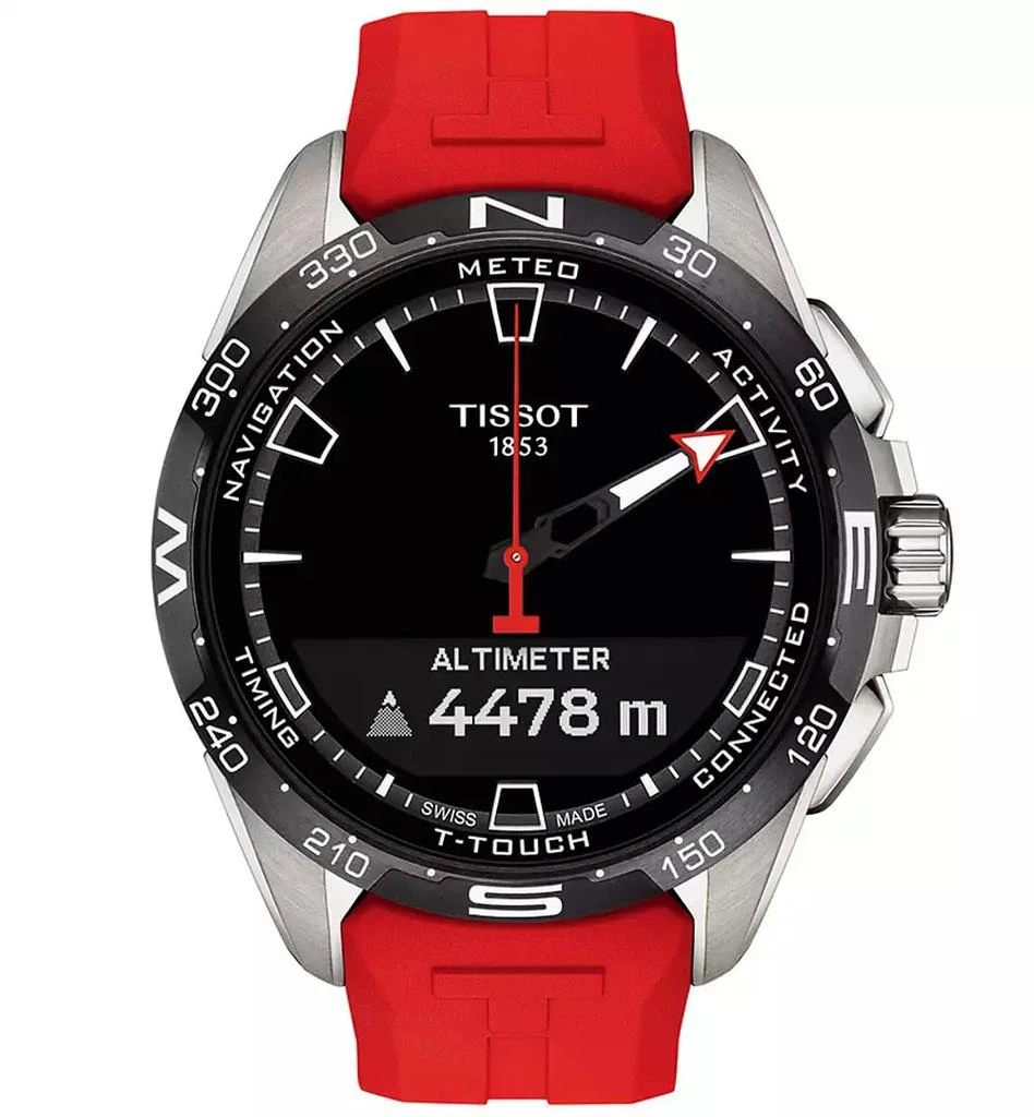 商品Tissot|Men's Swiss T-Touch Connect Solar Red Rubber Strap Smart Watch 48mm,价格¥8216,第5张图片详细描述