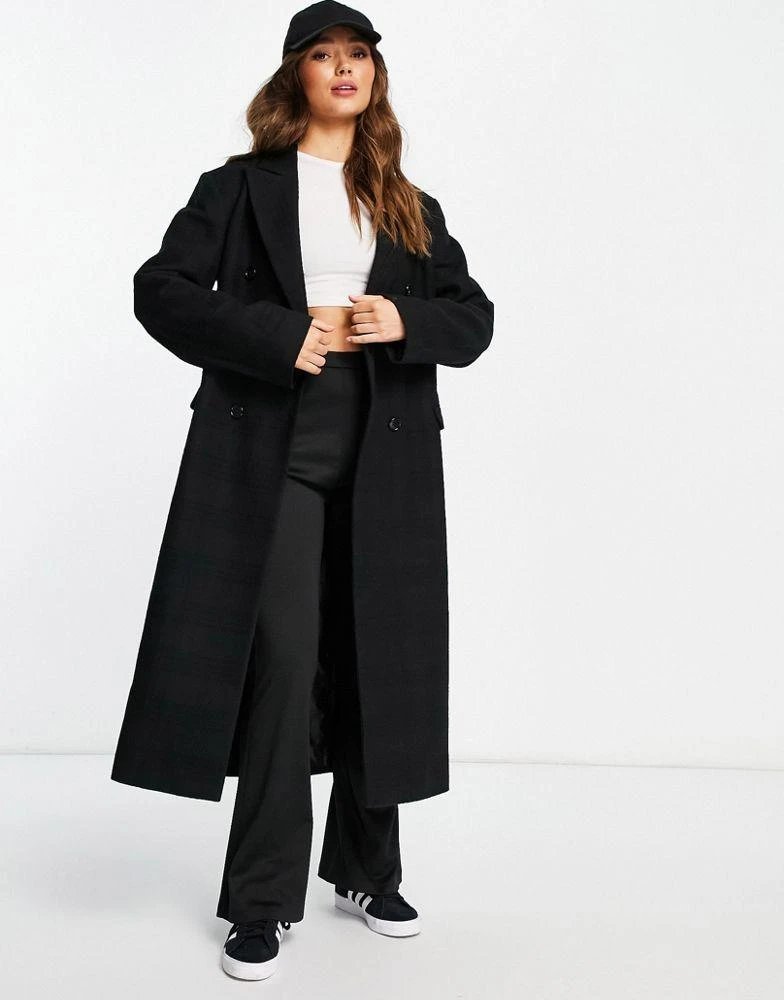 商品Topshop|Topshop self check double breasted long coat in black,价格¥533,第1张图片