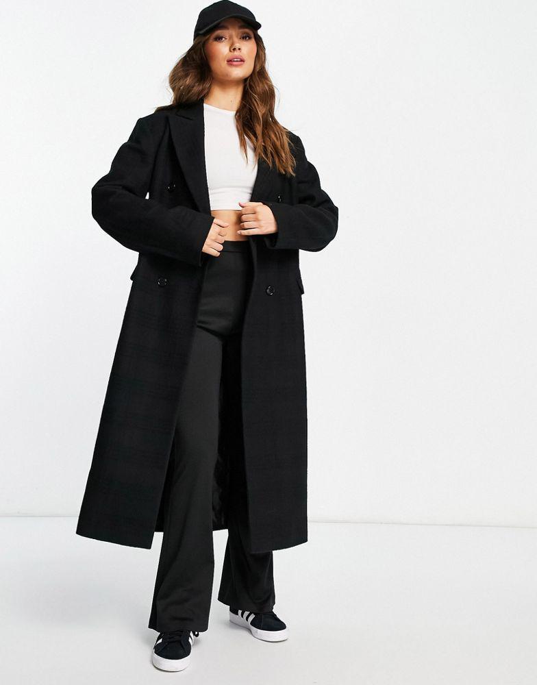商品Topshop|Topshop self check double breasted long coat in black,价格¥834,第1张图片